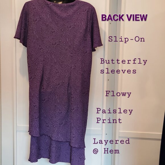 STUDIO C Vintage Purple Paisley V-Neck Butterfly Sleeve Flowy Dress, Size 20 - Picture 4 of 7